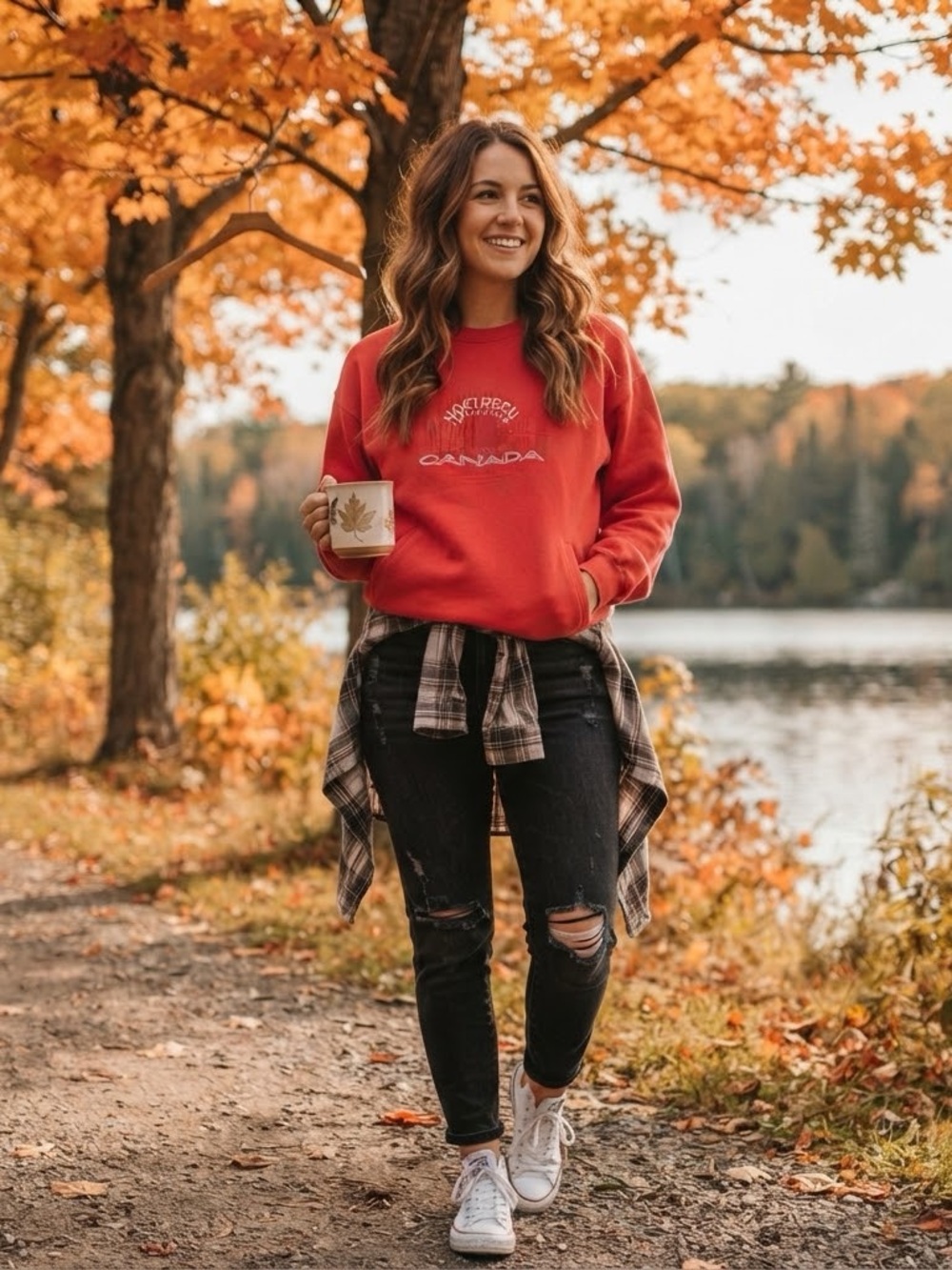 Northern Reflections Bright Red Crewneck Sweatshirt with Canada Logo